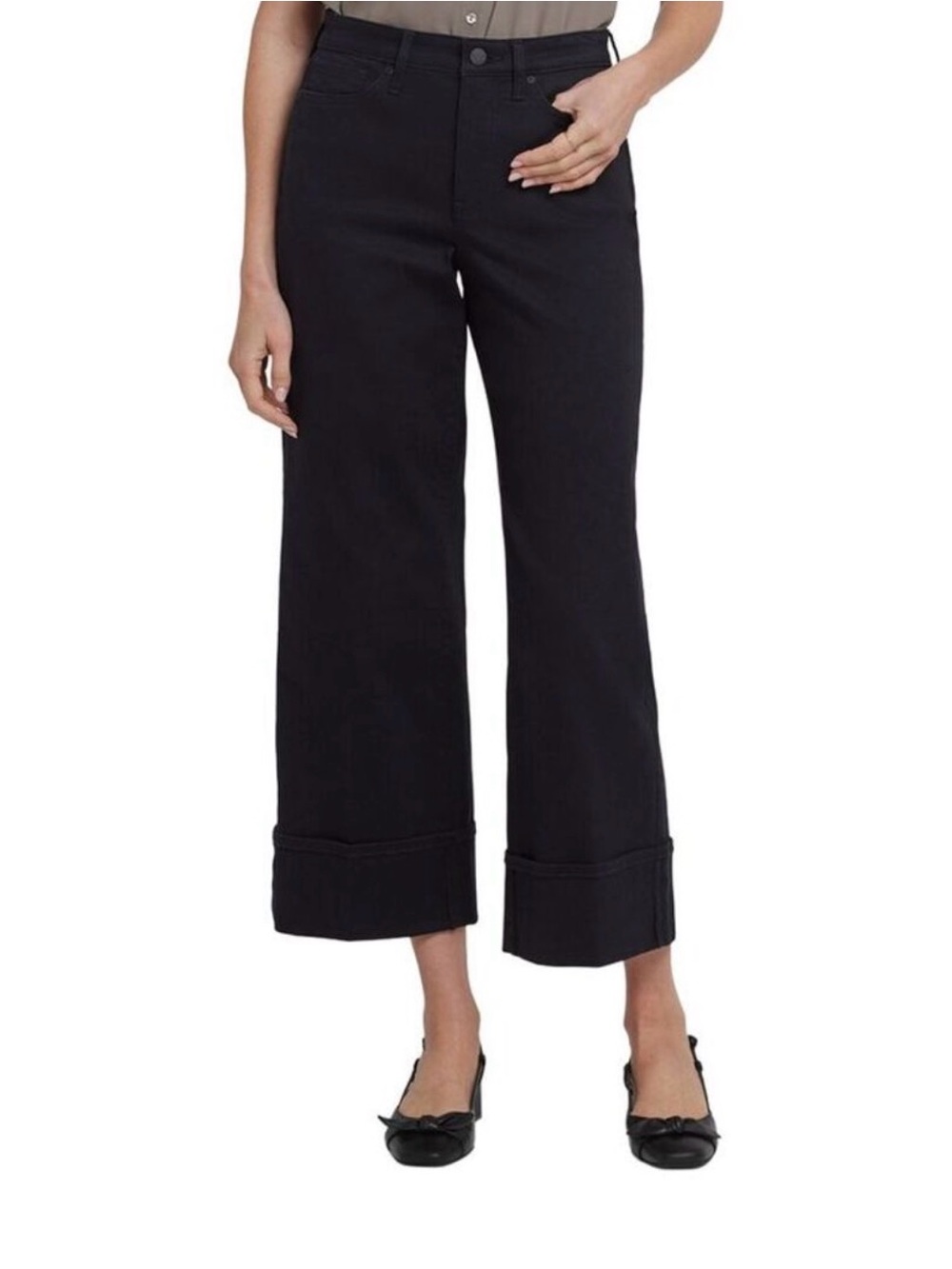 NYDJ High Rise Teresa Wide Leg 4" Cuff Jeans in Black Size 16 28" Inseam